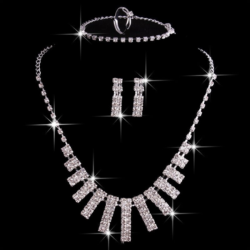 4 Pieces Rhinestones Necklace Set With Earrings Ring And Bracelet Fashion Jewelry For Women - Luxury Ways