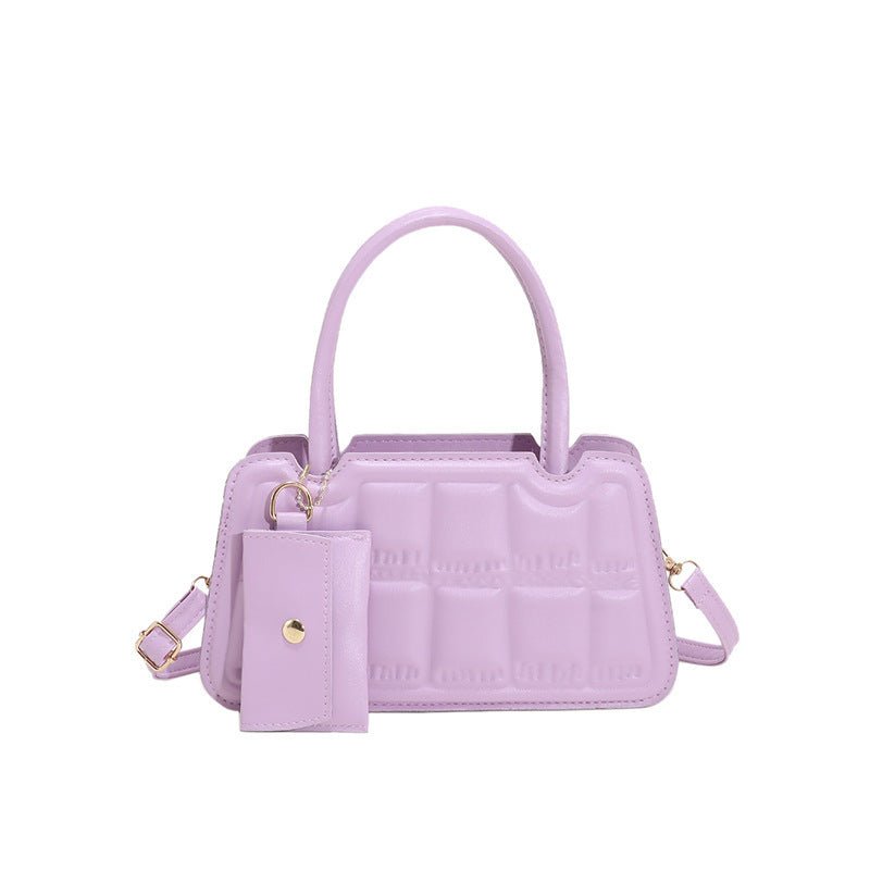 Candy Color Shoulder Bag With Small Wallet Fashion Grid Texture Totes Women Handbag - Luxury Ways
