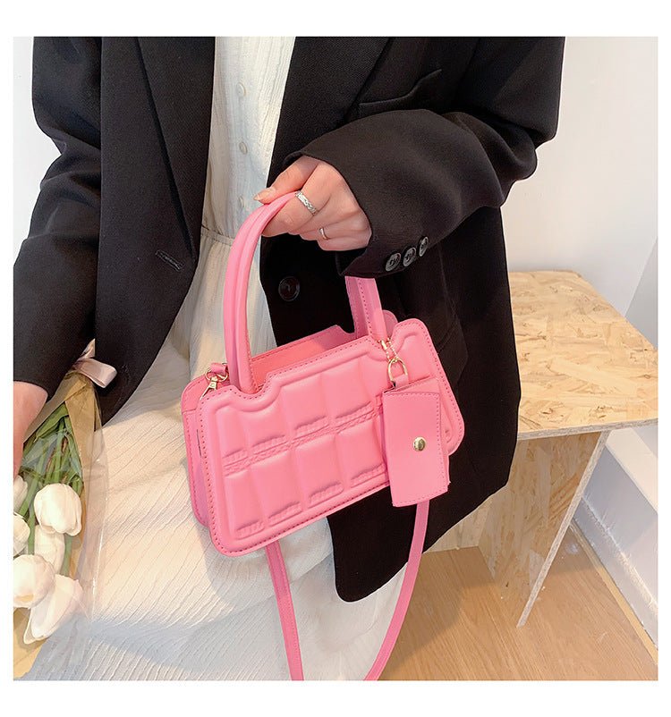 Candy Color Shoulder Bag With Small Wallet Fashion Grid Texture Totes Women Handbag - Luxury Ways
