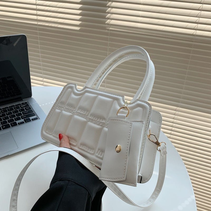 Candy Color Shoulder Bag With Small Wallet Fashion Grid Texture Totes Women Handbag - Luxury Ways