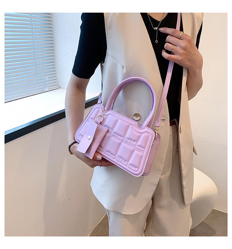 Candy Color Shoulder Bag With Small Wallet Fashion Grid Texture Totes Women Handbag - Luxury Ways