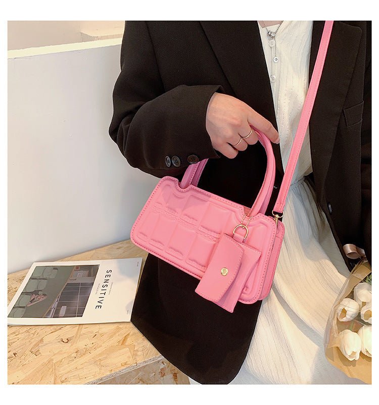 Candy Color Shoulder Bag With Small Wallet Fashion Grid Texture Totes Women Handbag - Luxury Ways