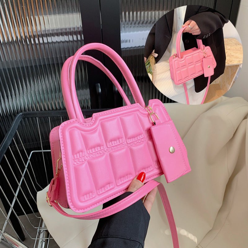 Candy Color Shoulder Bag With Small Wallet Fashion Grid Texture Totes Women Handbag - Luxury Ways