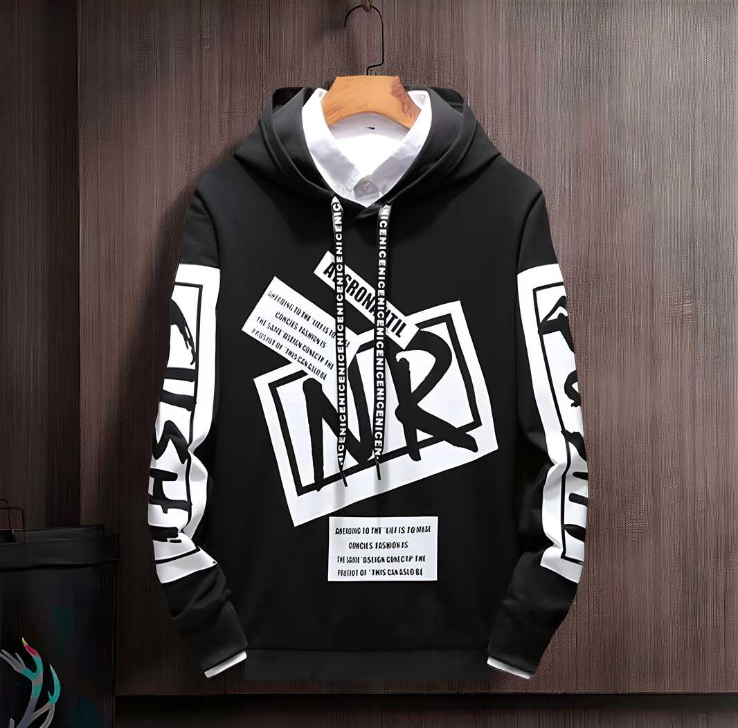 Cotton Blend Printed Full Sleeves Mens Hooded Neck T-Shirt - Luxury Ways