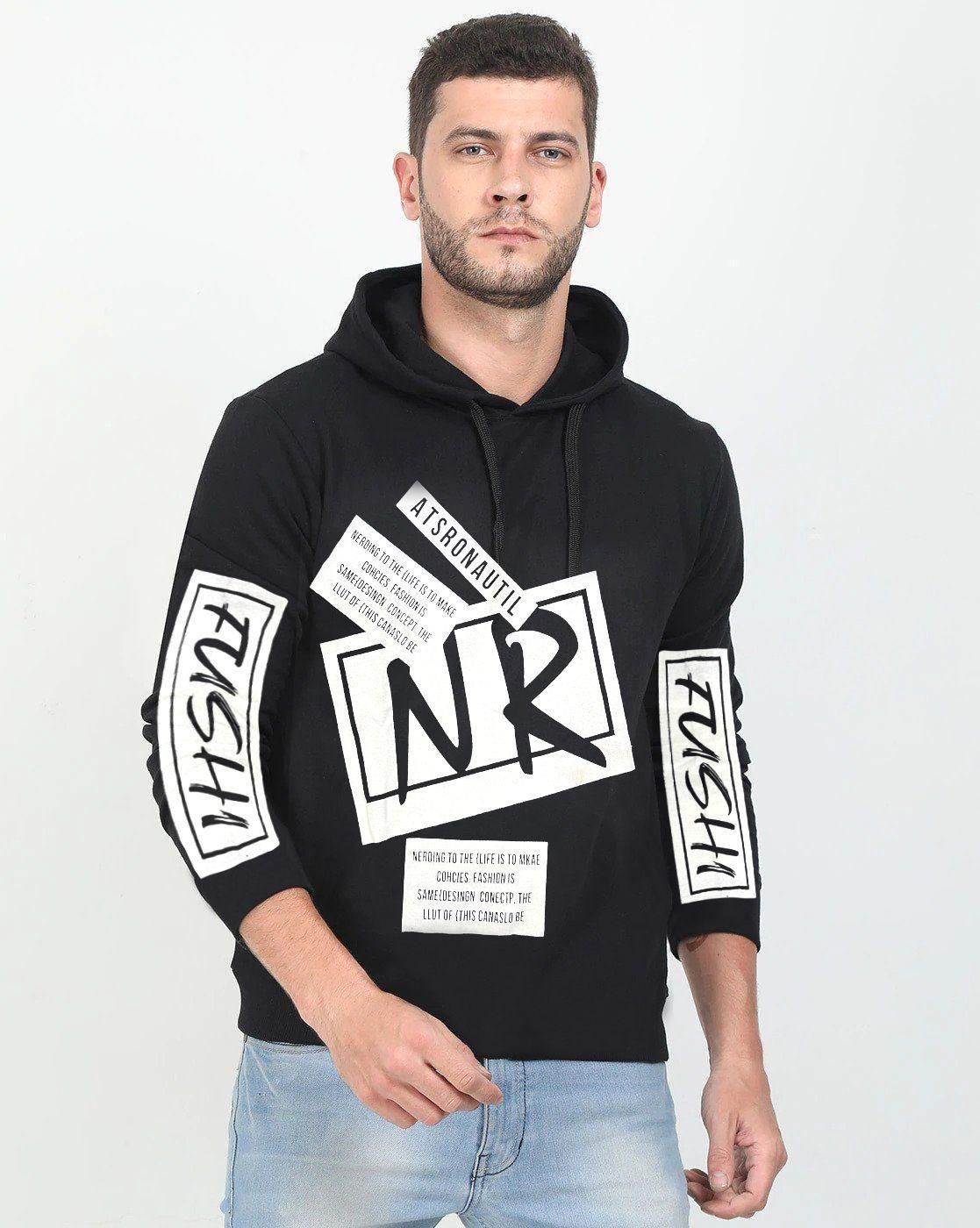 Cotton Blend Printed Full Sleeves Mens Hooded Neck T-Shirt - Luxury Ways