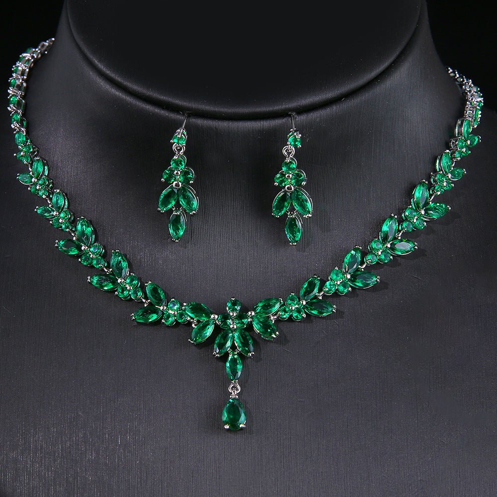Elegant Long Horse Eye Water Drop Zircon White Gold Necklace Earrings Jewelry Suit - Luxury Ways
