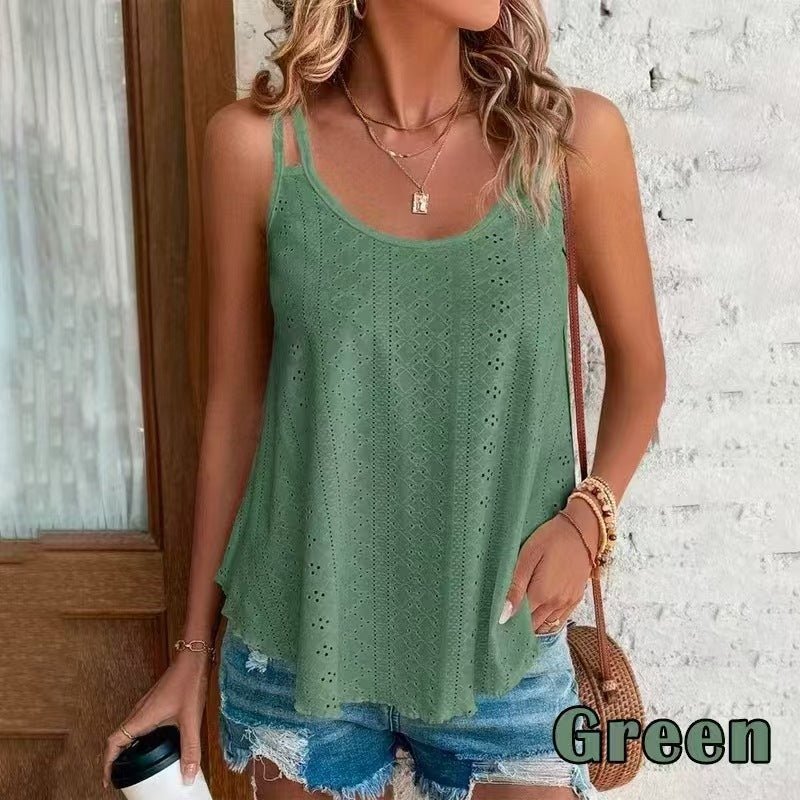 European and American Knitted Tank Top Summer Round Neck Solid Color Women's New Strap Tank Top - Luxury Ways