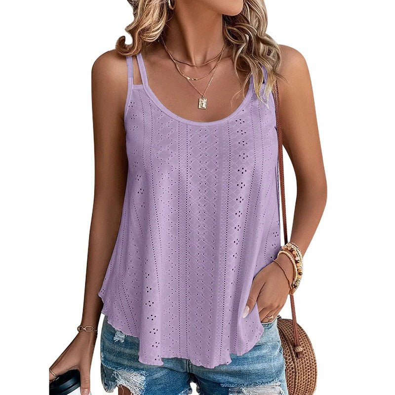 European and American Knitted Tank Top Summer Round Neck Solid Color Women's New Strap Tank Top - Luxury Ways