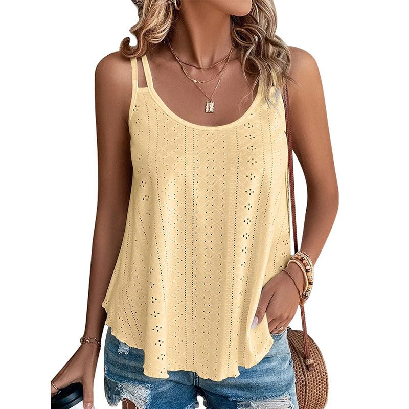 European and American Knitted Tank Top Summer Round Neck Solid Color Women's New Strap Tank Top - Luxury Ways
