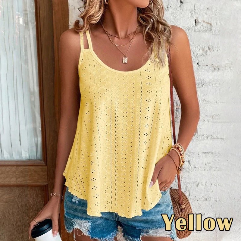 European and American Knitted Tank Top Summer Round Neck Solid Color Women's New Strap Tank Top - Luxury Ways