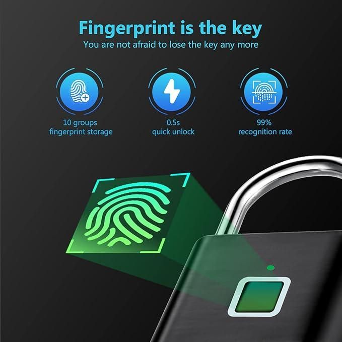 Fingerprint Padlock Rechargeable Keyless Anti - theft Security Smart Door Lock - 1 Piece ( Random Colour) - Luxury Ways