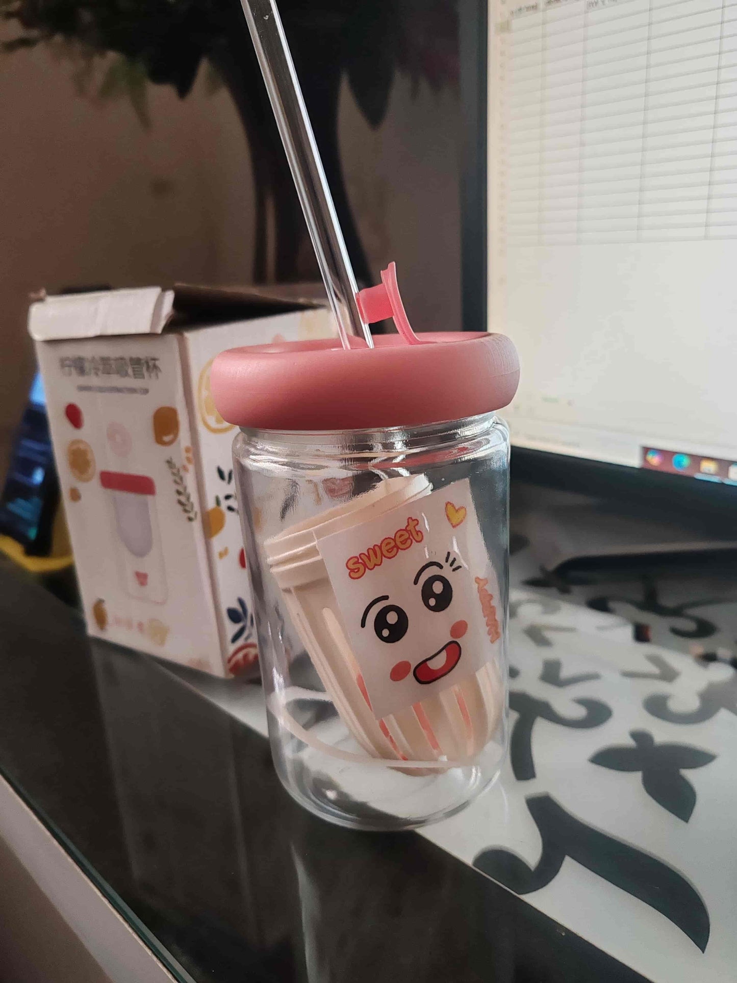 Glass Tumbler with Fruit Infuser Lid and Straw - Luxury Ways