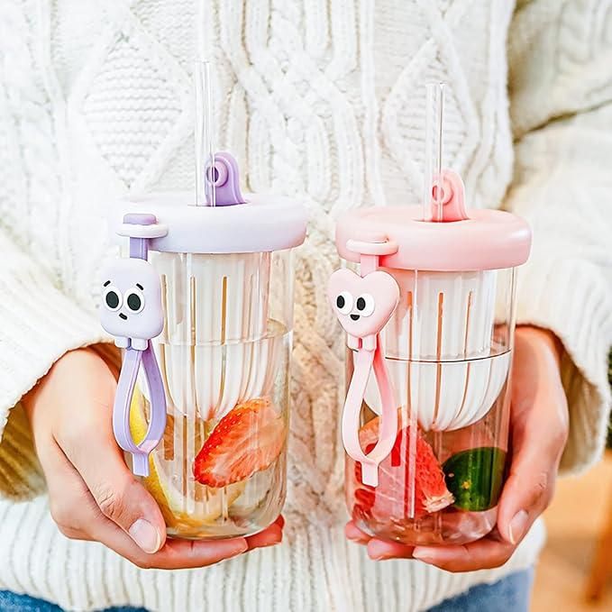 Glass Tumbler with Fruit Infuser Lid and Straw - Luxury Ways