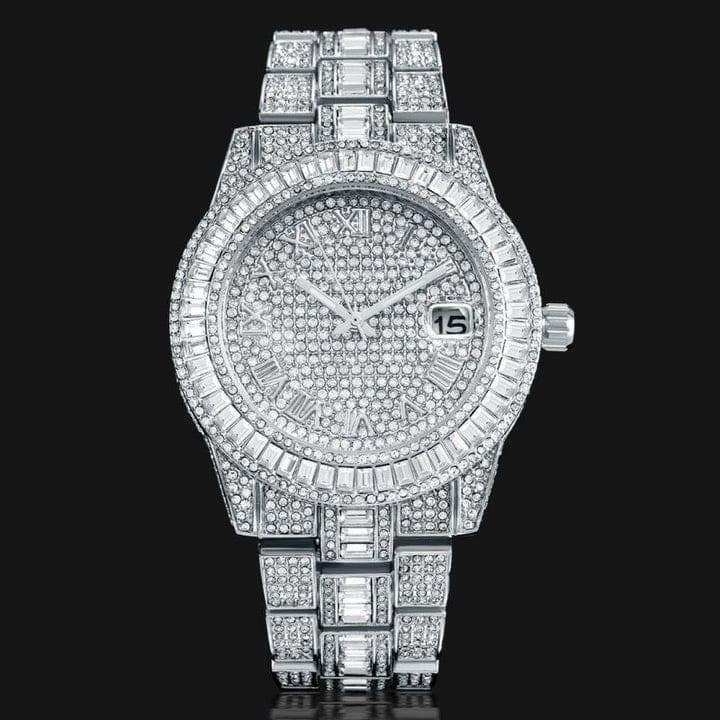 Golden Stone Studded Diamond Wrist Watch For Boys & Men - Luxury Ways