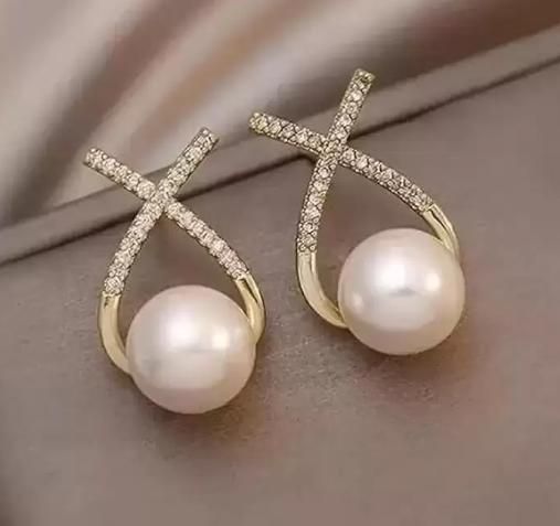 Korean Studded Cross Pearl Stud Earrings - Luxury Ways