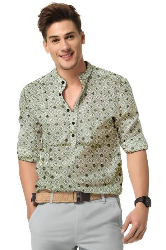 Men's Printed Spread Collar Casual Shirt Green - Luxury Ways