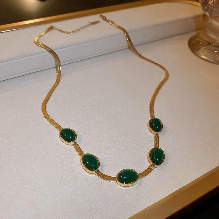 Oval Green Crystal Pendant Necklace Set With Bracelet - Luxury Ways