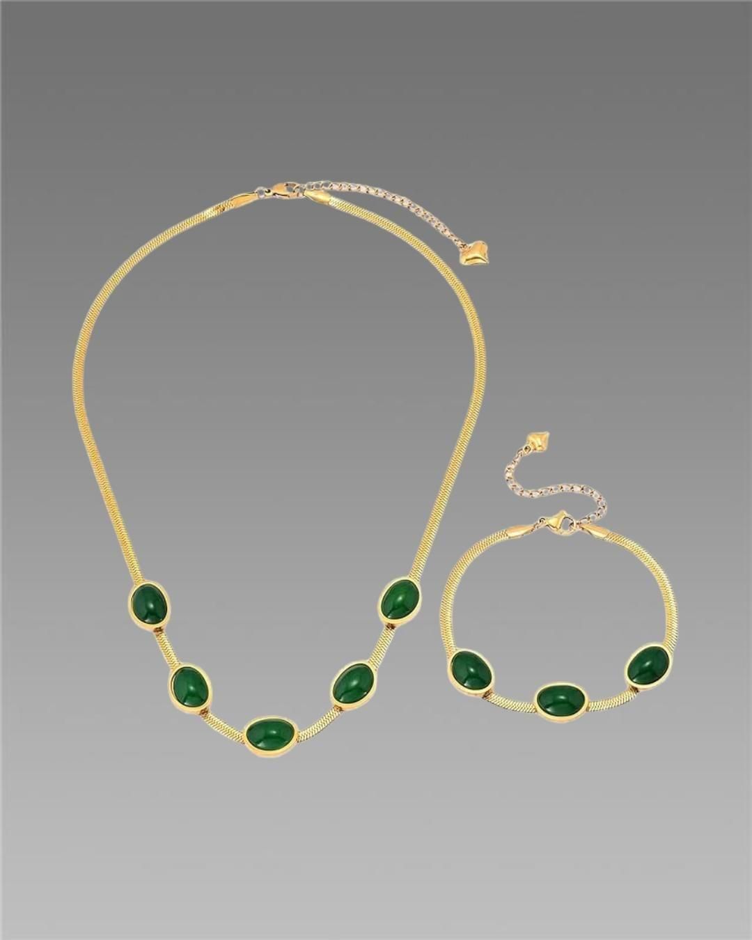 Oval Green Crystal Pendant Necklace Set With Bracelet - Luxury Ways