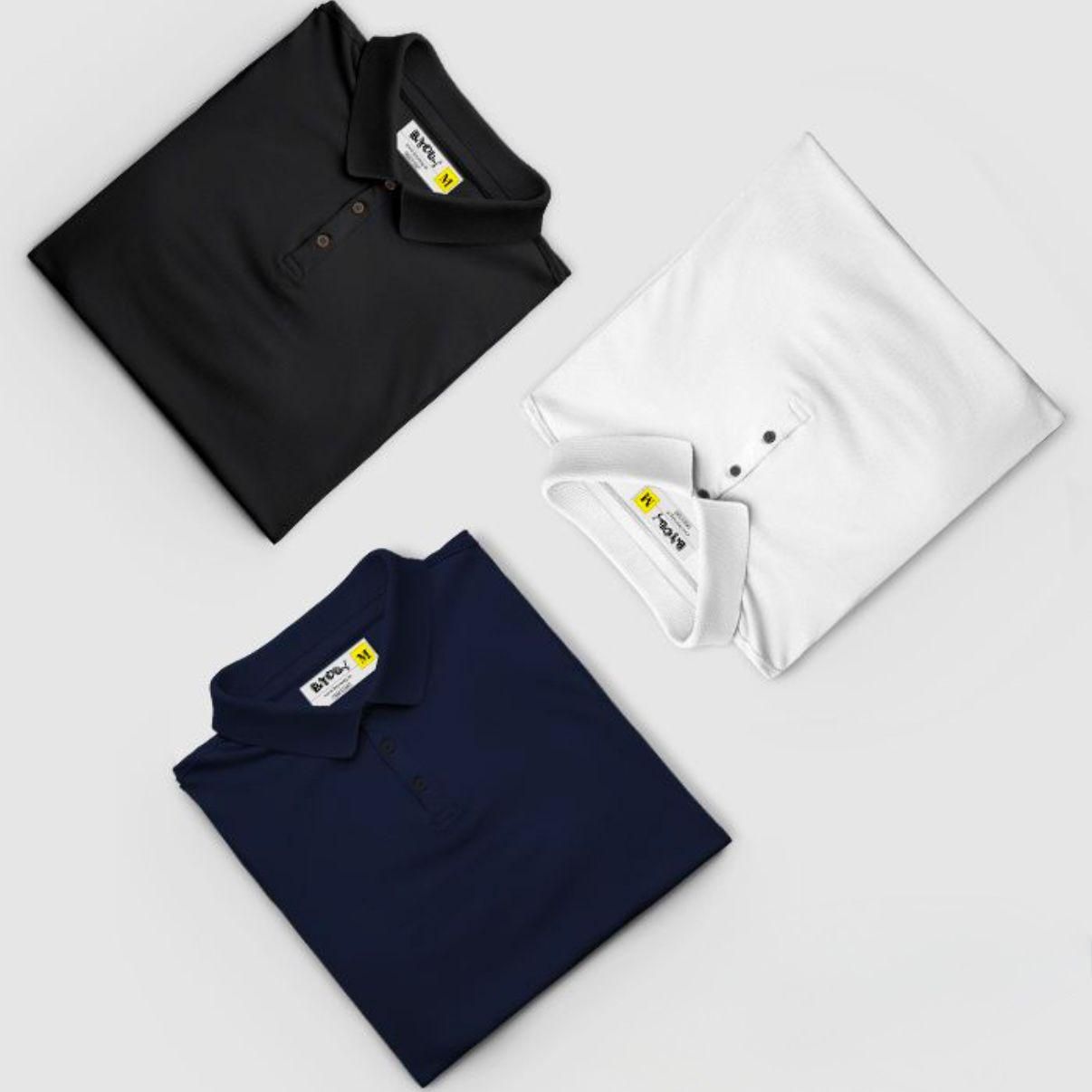 Poly Cotton Solid Half Sleeves Mens Polo T-shirt (Pack of 3) - Luxury Ways