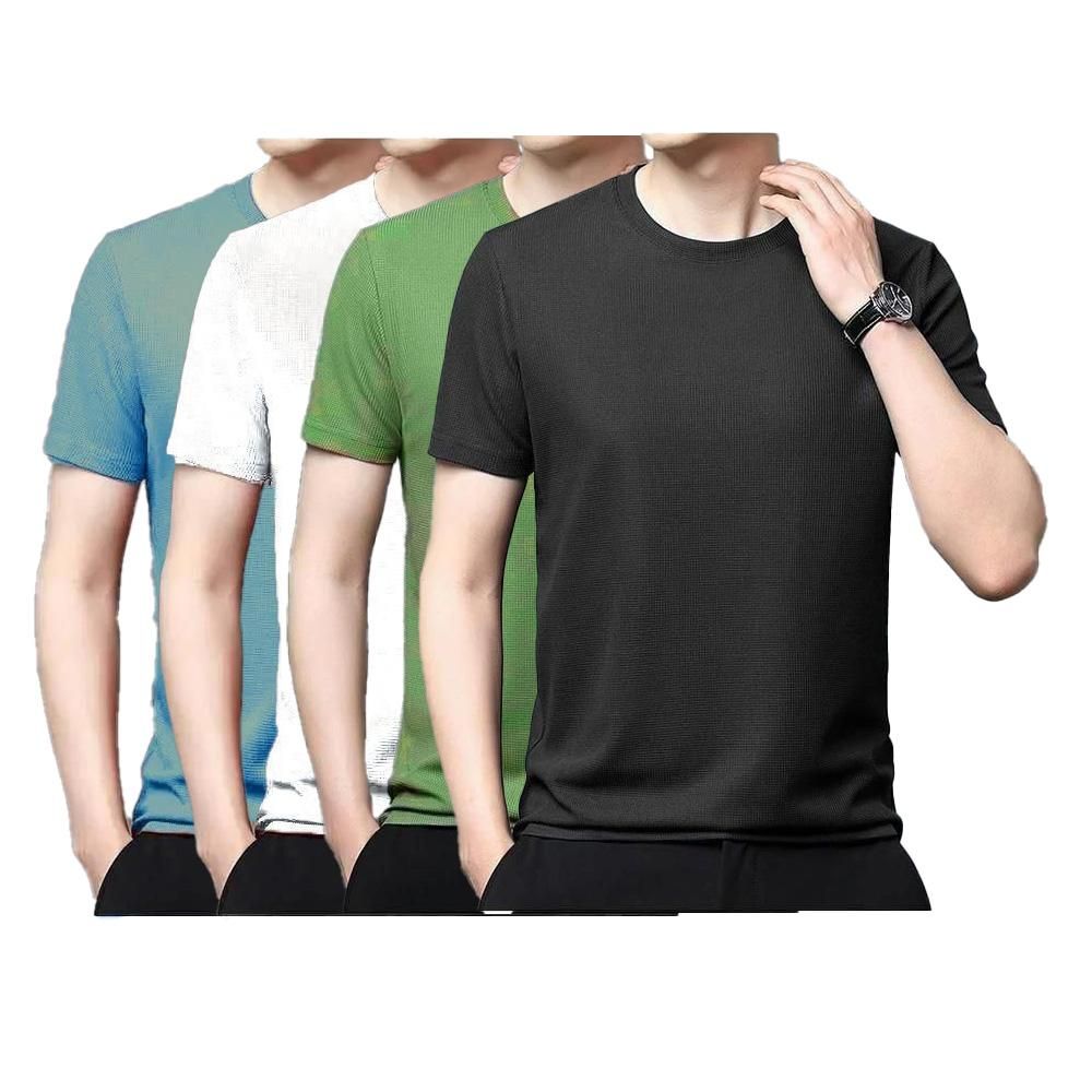 Polyester Stretchable Solid Half Sleeves Mens Round Neck T-Shirt Pack Of 4 - Luxury Ways