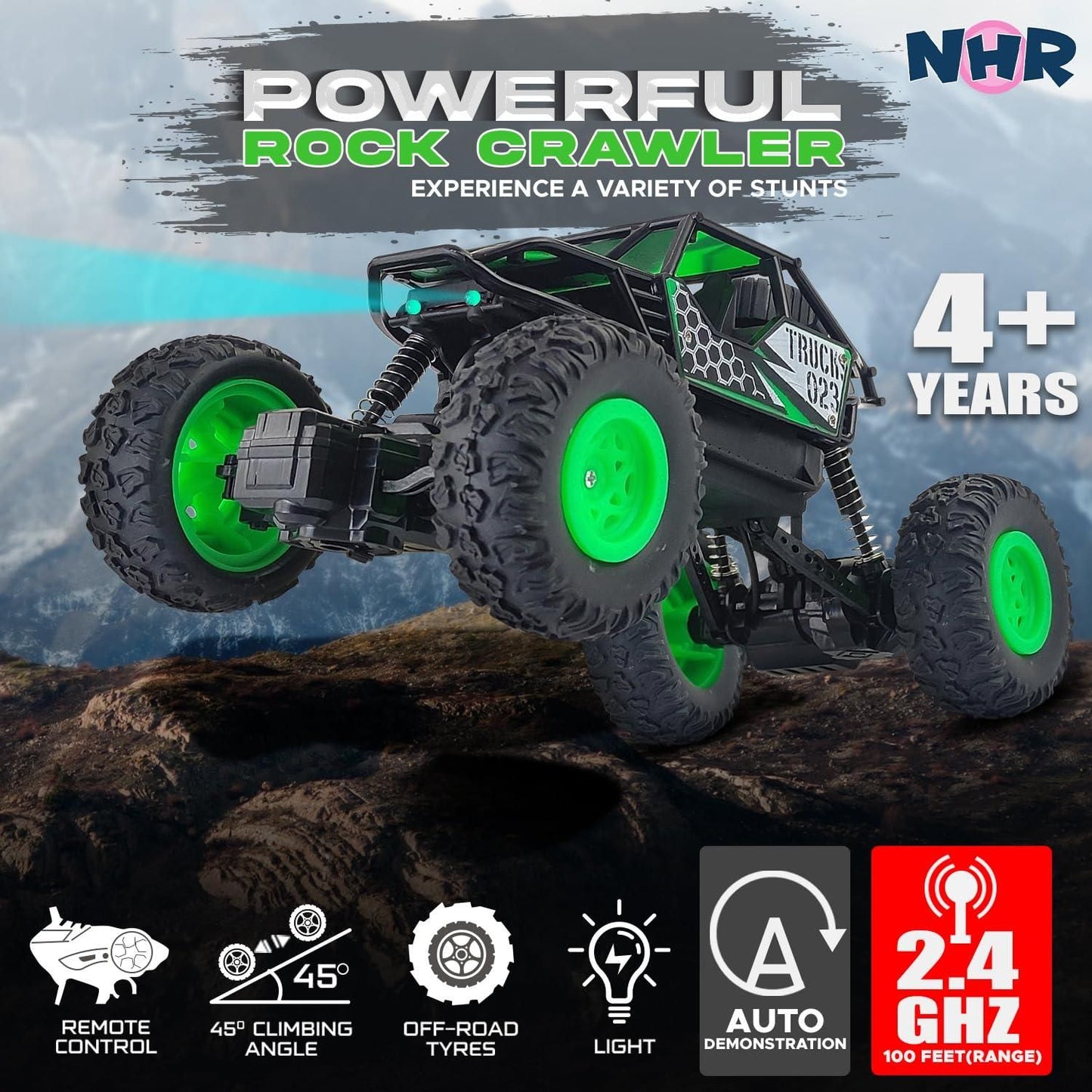 Rechargeable Rock Crawling 2WD 2.4 Ghz 4x4 Rally Car Remote Control Monster Truck (Green) - Luxury Ways