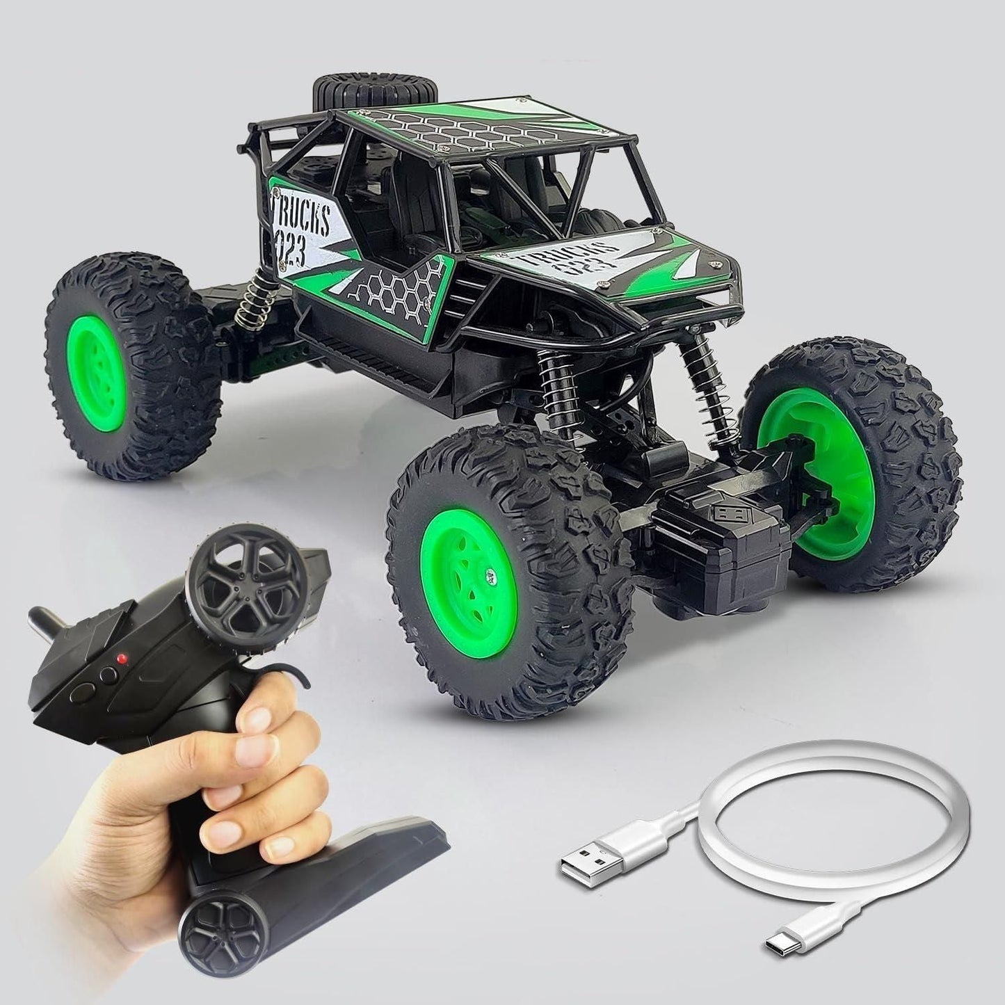 Rechargeable Rock Crawling 2WD 2.4 Ghz 4x4 Rally Car Remote Control Monster Truck (Green) - Luxury Ways