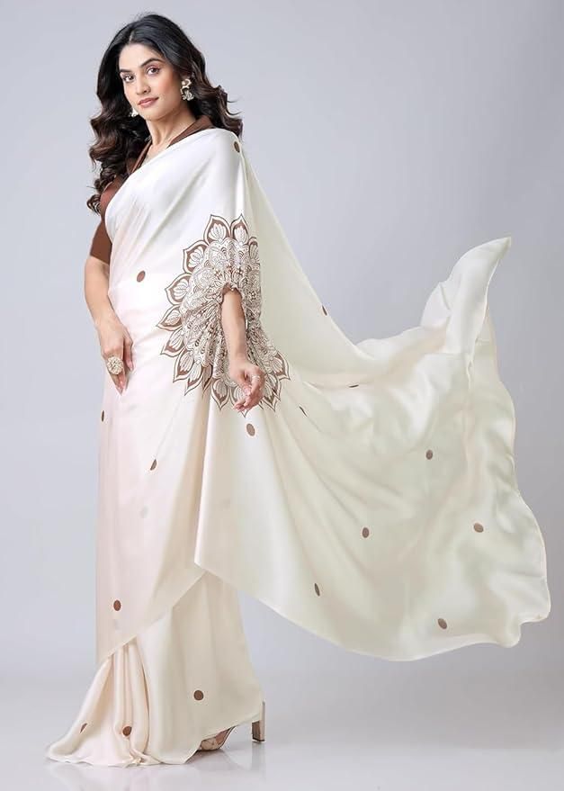 Satin Silk Printed Kaftan Saree With Unstitched Blouse - Luxury Ways