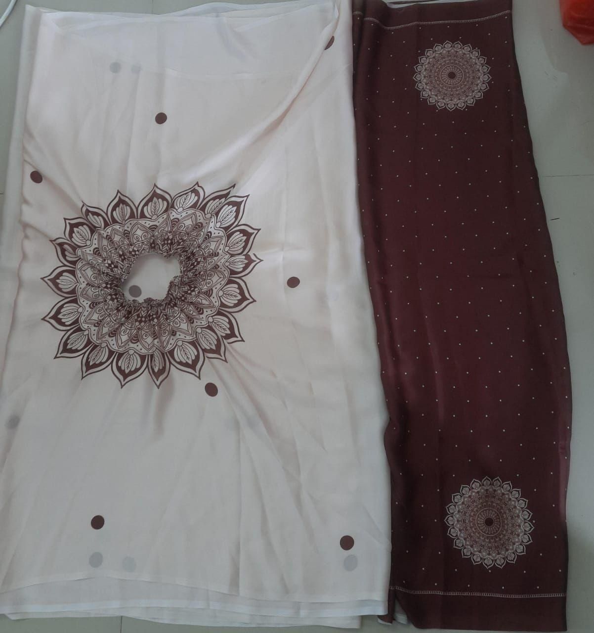Satin Silk Printed Kaftan Saree With Unstitched Blouse - Luxury Ways