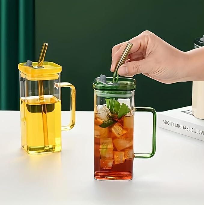 Square Glass with Lid and Straw - Luxury Ways