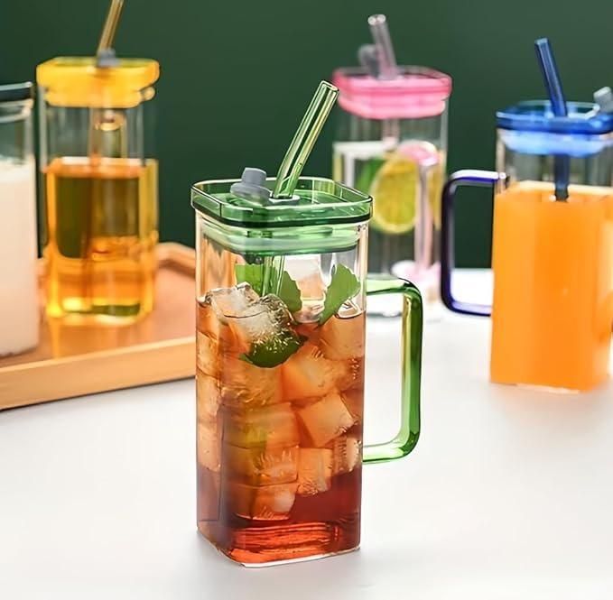 Square Glass with Lid and Straw - Luxury Ways
