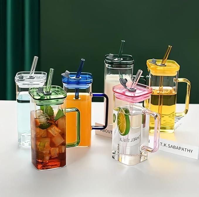 Square Glass with Lid and Straw - Luxury Ways