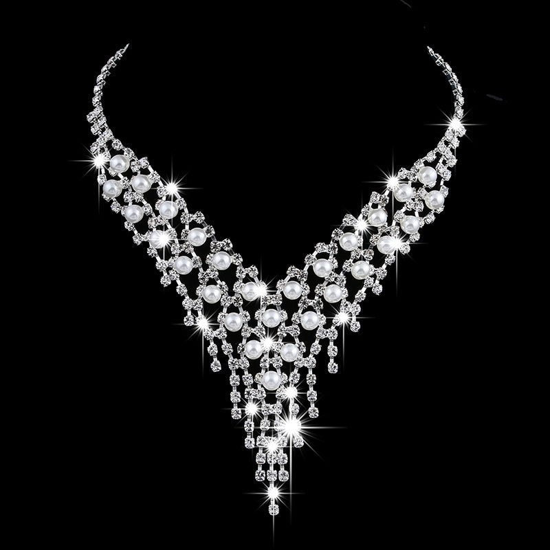 Wholesale fashion OL bridal jewelry set, claw chain earrings, Pearl Rhinestone Necklace 465 - Luxury Ways