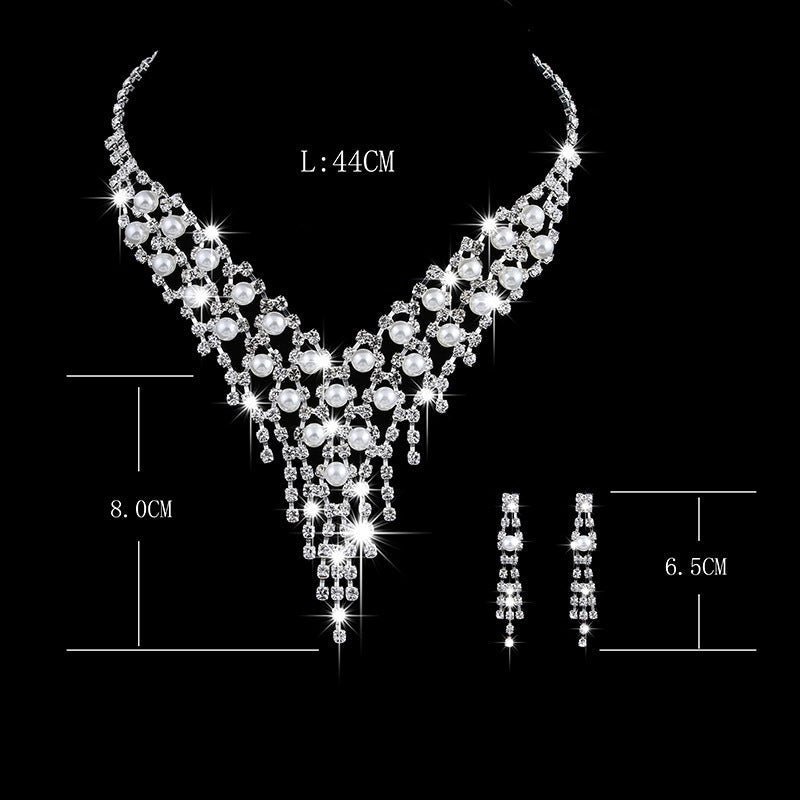 Wholesale fashion OL bridal jewelry set, claw chain earrings, Pearl Rhinestone Necklace 465 - Luxury Ways