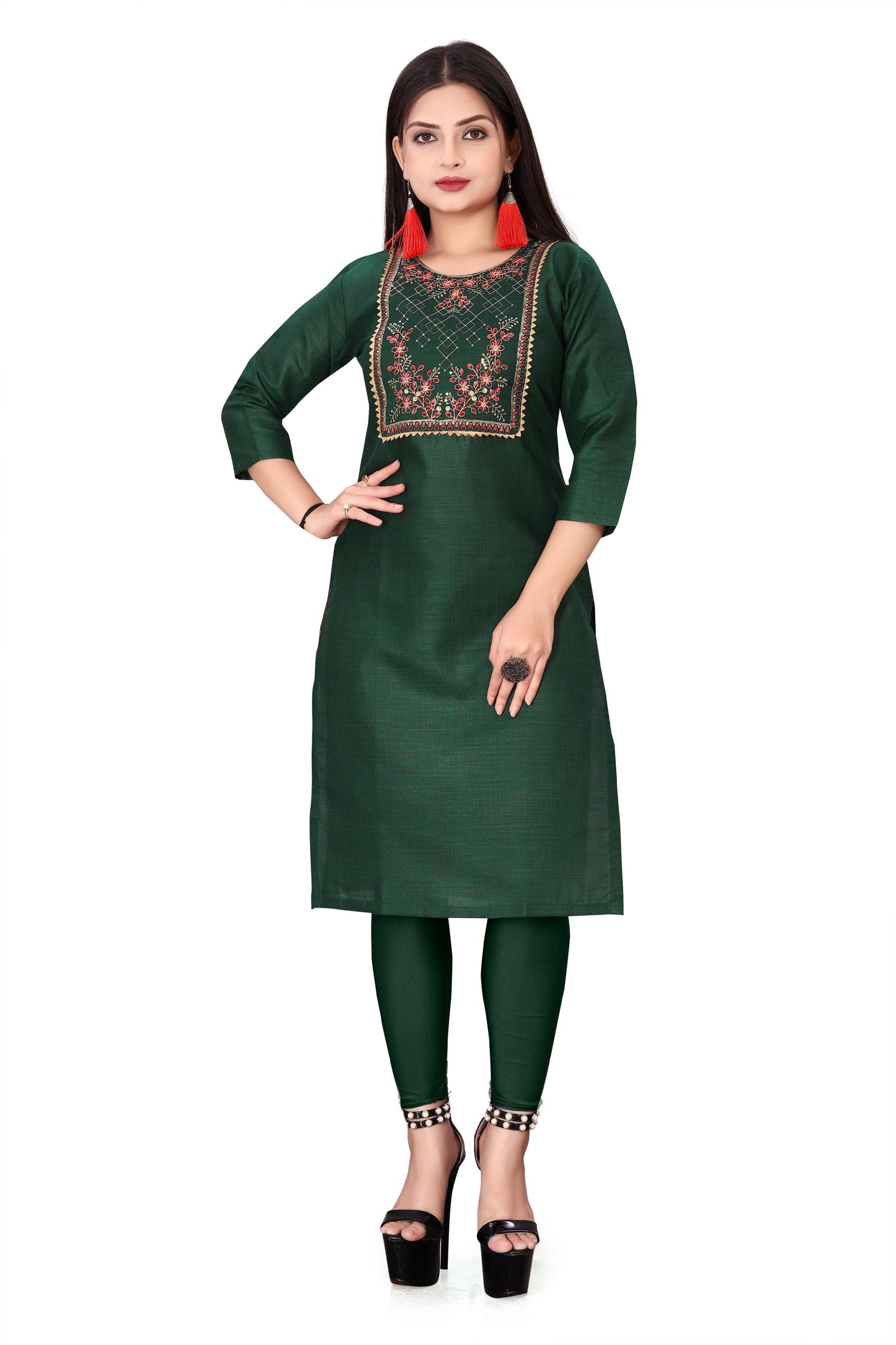 Women's Embroidery Cotton Slub Kurti - Luxury Ways