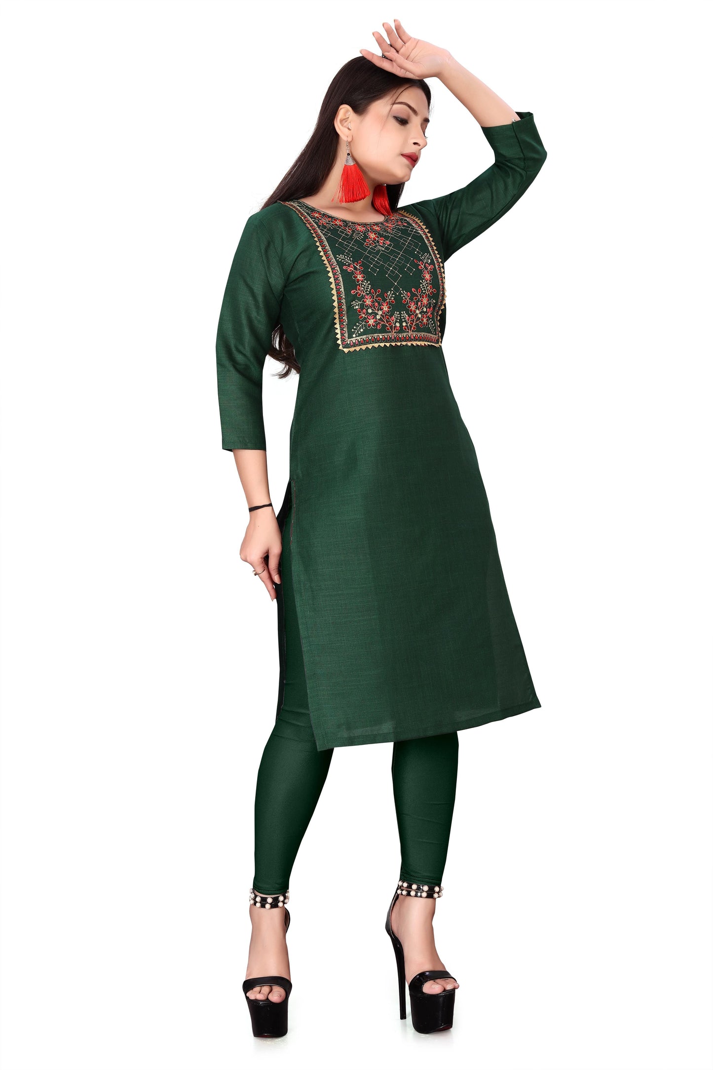 Women's Embroidery Cotton Slub Kurti - Luxury Ways