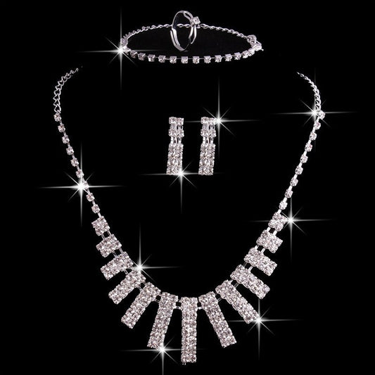 4 Pieces Rhinestones Necklace Set With Earrings Ring And Bracelet Fashion Jewelry For Women - Luxury Ways