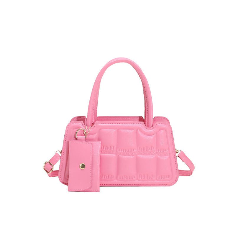 Candy Color Shoulder Bag With Small Wallet Fashion Grid Texture Totes Women Handbag - Luxury Ways