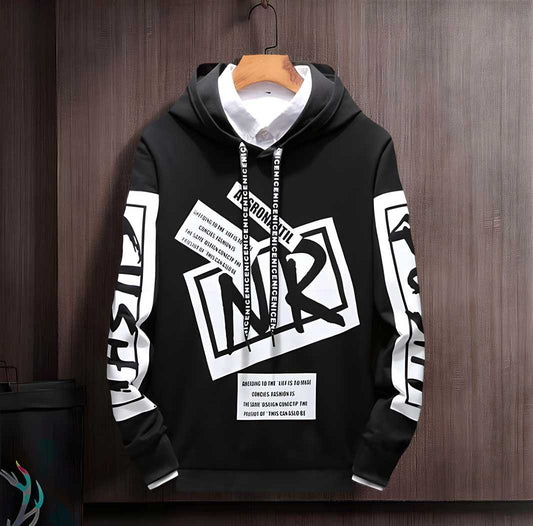 Cotton Blend Printed Full Sleeves Mens Hooded Neck T-Shirt - Luxury Ways