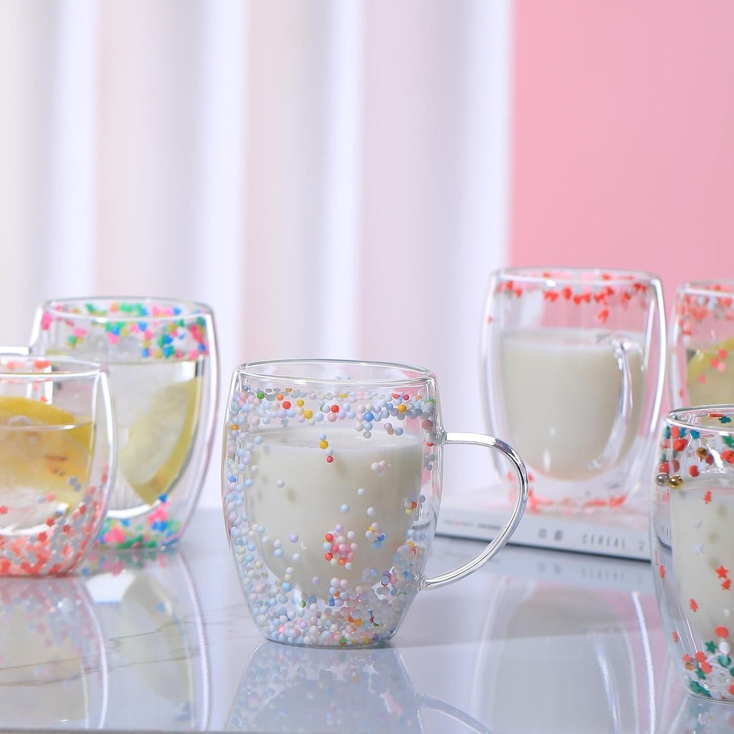 Double Walled Glass Mugs, 350ml Double Walled Star Coffee Mug, Insulated Floral Glass Mug - Luxury Ways
