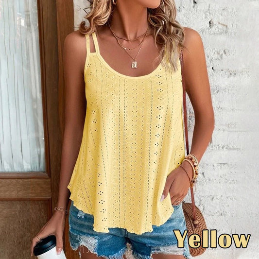 European and American Knitted Tank Top Summer Round Neck Solid Color Women's New Strap Tank Top - Luxury Ways