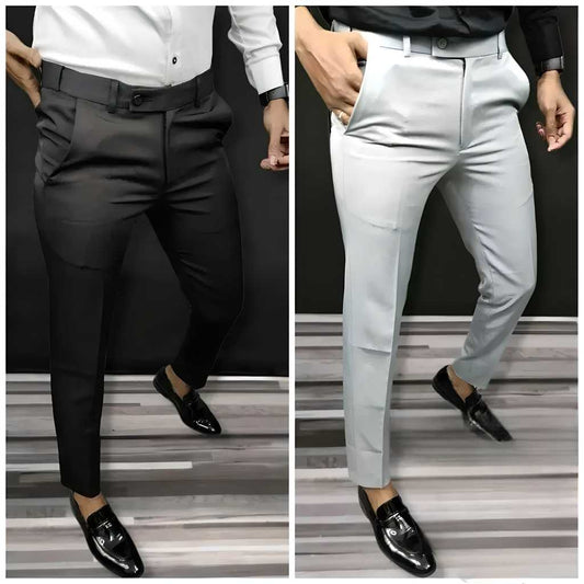 Lycra Solid Slim Fit Mens Formal Trouser Pack of 2 - Luxury Ways