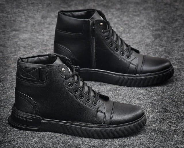 Men's Korean Style High Top Casual Shoes For Men (Black) - Luxury Ways