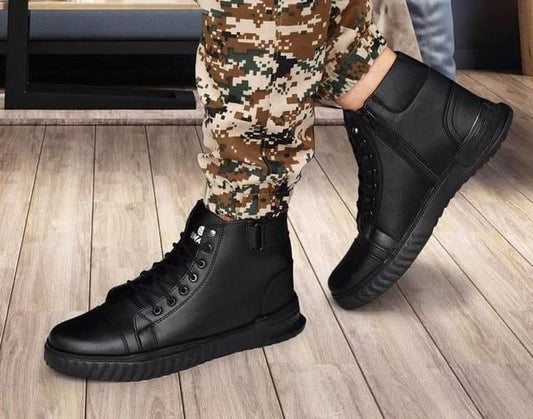Men's Korean Style High Top Casual Shoes For Men (Black) - Luxury Ways