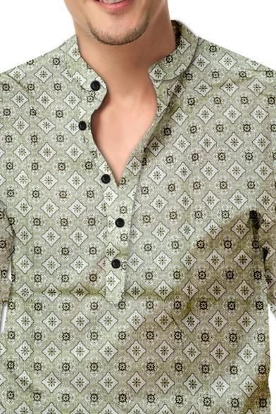 Men's Printed Spread Collar Casual Shirt Green - Luxury Ways