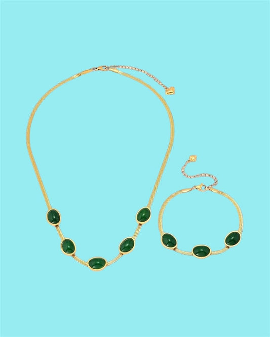 Oval Green Crystal Pendant Necklace Set With Bracelet - Luxury Ways