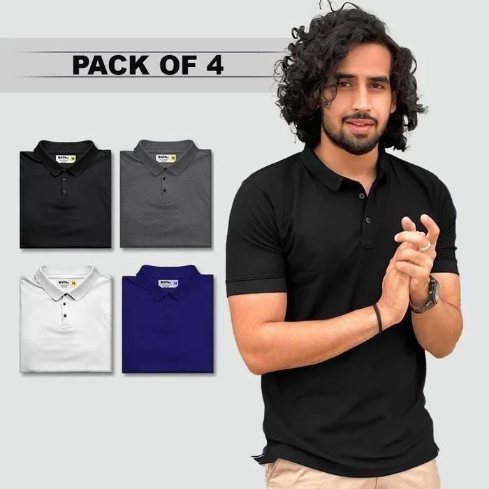 Poly Matte Solid Half Sleeves Mens Polo T-Shirt Pack Of 4 - Luxury Ways