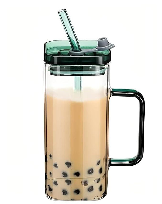 Square Glass with Lid and Straw - Luxury Ways