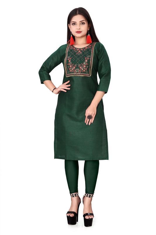 Women's Embroidery Cotton Slub Kurti - Luxury Ways